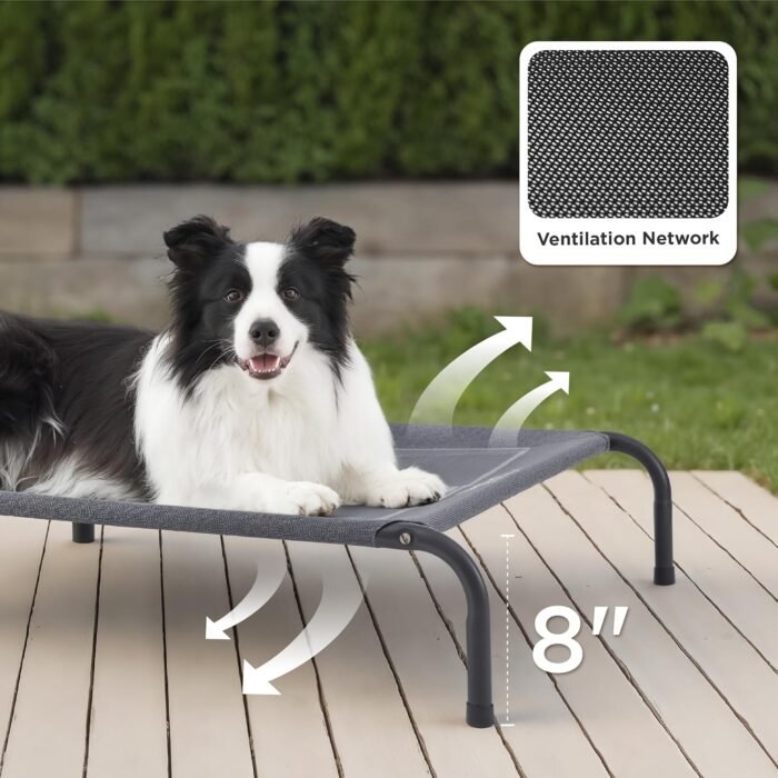 Bedsure Outdoor Elevated Dog Bed Large Sized Dog, Portable Indoor & Outdoor Cooling Raised Cot Pet Hammock Bed with Skid-Resistant Feet, Frame with Breathable Mesh, Grey, 49 inches - Image 3