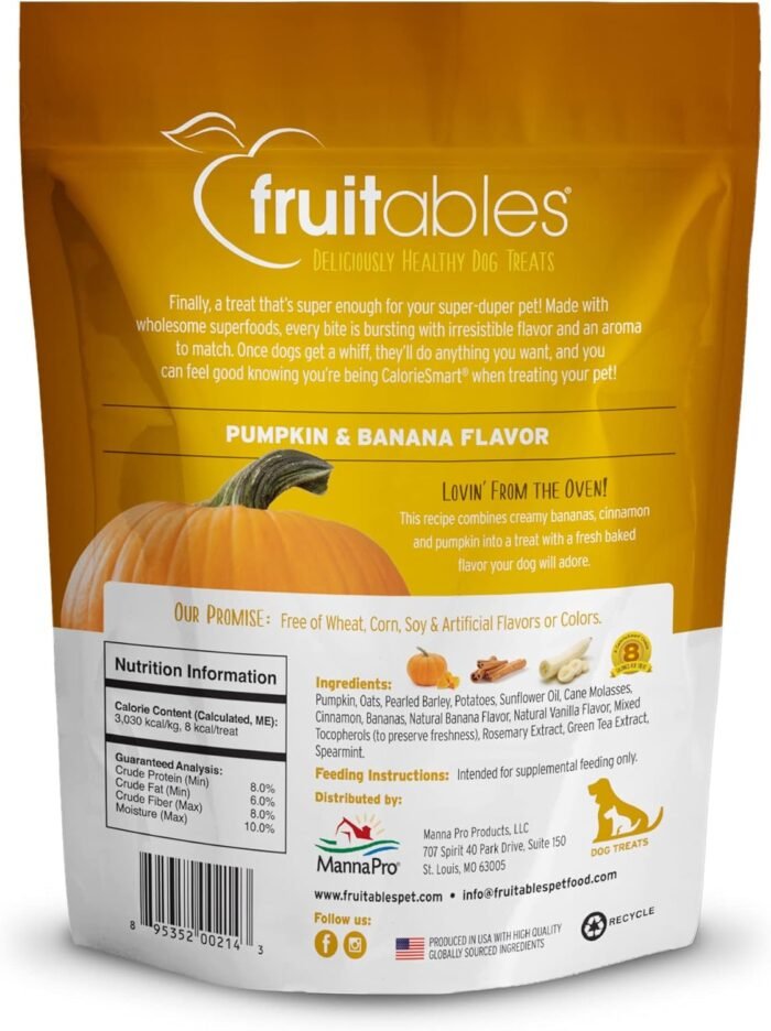 Fruitables Baked Dog Treats, Healthy Pumpkin Treat for Dogs, Low Calorie & Delicious, No Wheat, Corn or Soy, Made in the USA, Pumpkin and Banana Flavor, 7oz - Image 3