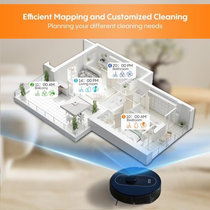 Robot Vacuum and Mop: 5000Pa Robotic Vacuum Self Emptying for 60 Days Hands-Free Cleaning, Self-Charging LiDAR Robot Vacuum Cleaner Alexa/APP Control for Hard Floor, Carpet, Pet Hair - Image 4