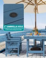 SERWALL 7-Piece Patio Dining Table Sets, Outdoor HDPE Dining Furniture Set with Umbrella Hole Cut-Out Table and 6 Chairs, Blue - Image 3