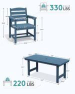 SERWALL 7-Piece Patio Dining Table Sets, Outdoor HDPE Dining Furniture Set with Umbrella Hole Cut-Out Table and 6 Chairs, Blue - Image 6