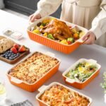 MALACASA Bakeware Set of 4, Porcelain Baking Pans Set for Oven, Casserole Dish, Ceramic Rectangular Baking Dish Lasagna Pans for Cooking Cake Kitchen, Orange(9.4"/11.1"/12.2"/14.7"), Series BAKE.BAKE - Image 4