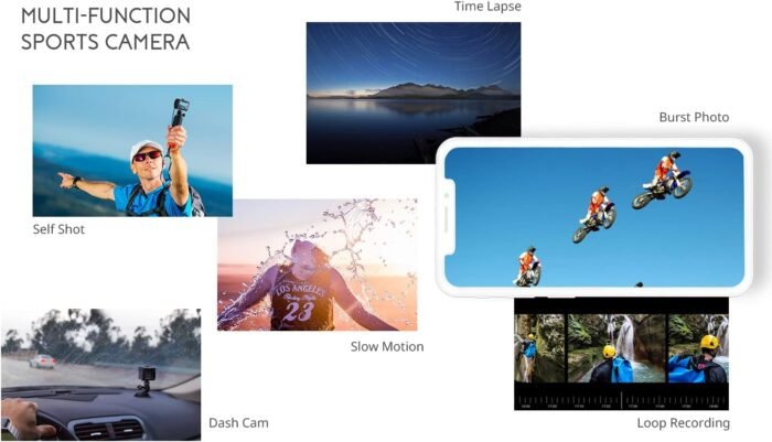 COOAU 4K 20MP Wi-Fi Action Camera External Microphone Remote Control Underwater 40M Waterproof Sport Camera Time Lapse with 2X1200mAh Batteries and 20 Accessories - Image 8