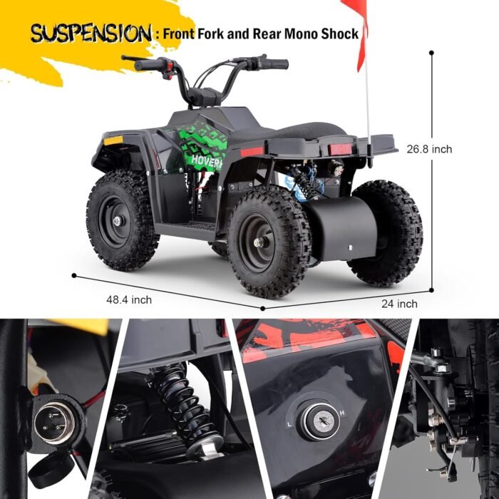 Hoverheart Electric ATV, 36V Kids Dirt Quad Bike with 500W Motor, Long Range 8-10 Miles, Electric 4-Wheeler with Parent Speed Control, Dual Suspensions for Boys Girls Off-Road and Race (Green) - Image 3