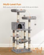 FEANDREA Cat Tree, Cat Tower for Indoor Cats, 56.3-Inch Cat Condo with Scratching Posts, Hammock, Plush Perch, Light Gray UPCT15W - Image 3