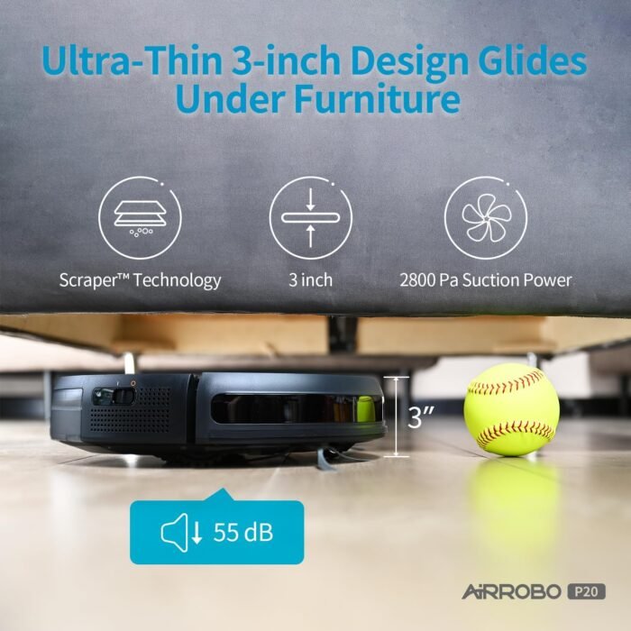 AIRROBO Robot Vacuum, 2800Pa Powerful Suction, Smart Navigation, App & Remote Control, 120 Mins Runtime, Anti-Collision & Anti-Drop, for Hard Floor/Carpet/Pet Hair - Image 6
