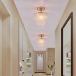 FRIXCHUR Mini Size Crystal Chandelier Modern Flush Mount Ceiling Light 3 Tiers Raindrops Crystal Pendant Lighting Fixture Decoration for Bedroom Hallway Living Room,E26 Base,Gold - Image 4