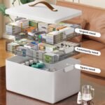 CTIME 3-Tier Medicine Organizer - Portable Medicine Cabinet with Leather Handle, Empty First Aid Kit for Home - Image 3