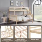 FLEXISPOT Twin Over Full Bunk Bed with Ladder,Wooden Bunk Bed with High Guardrail and Ladder for Kids, Teens, Dorm Rooms, and Guest Rooms,No Box Spring Needed,Natural - Image 4