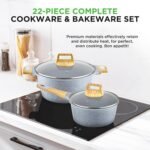 Nutrichef 22-Piece Cookware and Bakeware Set | Professional Home Kitchen Collection with Multi-Sized Pots, Pans, Non stick and Heat-Resistant Tools (Moon Grey Marble) - Image 3
