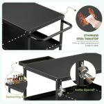 Outdoor Grill Cart Table,Indoor and Outdoor Pizza Oven Table,with 4 Movable Total Lock Casters, Hooks, Side Handle Multifunctional (Black) - Image 3