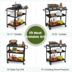 Outdoor Grill Cart Table,Indoor and Outdoor Pizza Oven Table,with 4 Movable Total Lock Casters, Hooks, Side Handle Multifunctional (Black) - Image 4