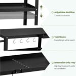 Outdoor Grill Cart Table,Indoor and Outdoor Pizza Oven Table,with 4 Movable Total Lock Casters, Hooks, Side Handle Multifunctional (Black) - Image 5