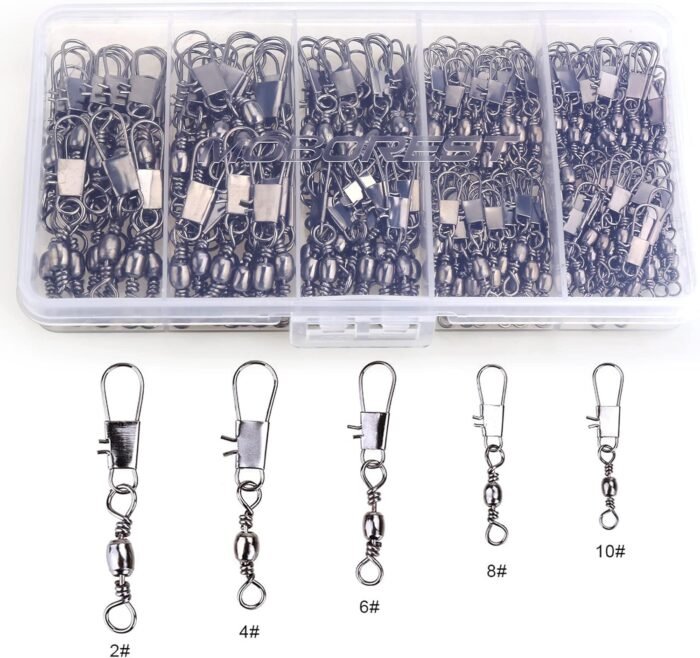 200PCS Barrel Snap Swivel Fishing Accessories, Premium Fishing Gear Equipment with Ball Bearing Swivels Snaps Connector for Quick Connect Fishing Lures - Image 3