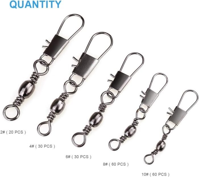 200PCS Barrel Snap Swivel Fishing Accessories, Premium Fishing Gear Equipment with Ball Bearing Swivels Snaps Connector for Quick Connect Fishing Lures - Image 5