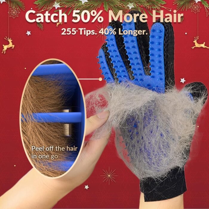 Upgrade Efficient Pet Hair Remover Gloves - Gentle Shedding Brushes for Dogs, Cats & Horses with Long and Short Hair - 1 Pair (Blue) - Image 3