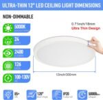 SunRider LED Flush Mount Ceiling Light Fixture, 5000K Daylight White, 2400LM, 12 Inch 24W White Round Flat Bedroom Lights, 240W Equiv. Non-Dimmable - Image 3