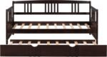 Merax Daybed with Trundle Bed Wooden Slats Support Modern Living Daybed with Rails, Twin Size, Espresso - Image 4