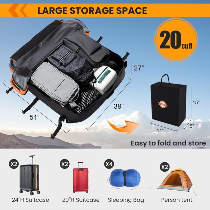 Sailnovo Rooftop Cargo Carrier Waterproof 20 Cubic Feet Car Roof Rack Cargo Carrier Roof Cargo Bag for All Cars with/Without Rack, Includes Anti-Slip Mat, 6 Door Hooks & Waterproof Curtain - Image 3