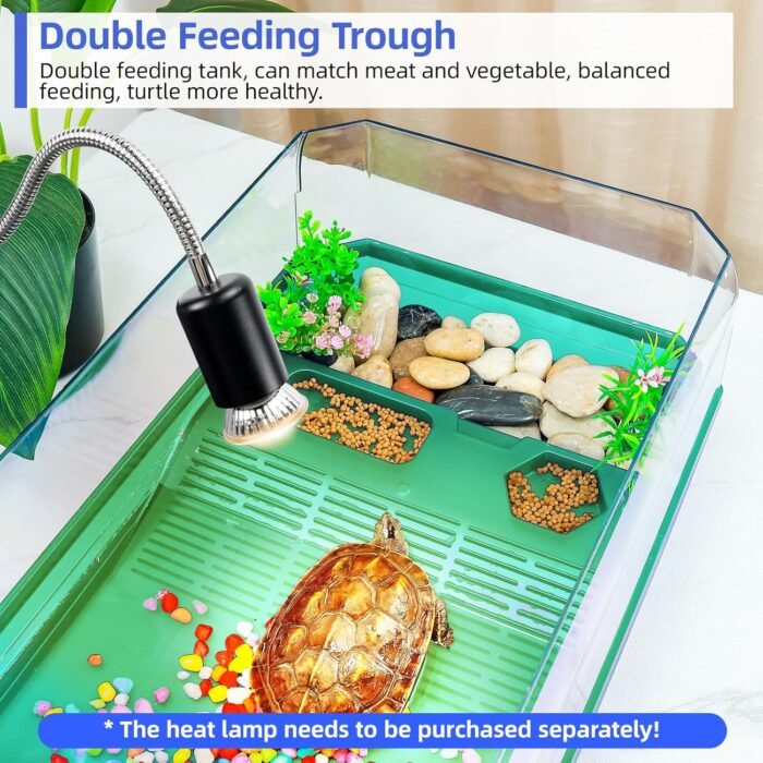 Turtle cage Tortoise Terrarium with Pump＆Filter with Shower Function Easy to Change Water and Clean Water for Turtle Horned Frog Hermit Crab (Green, Medium) - Image 4