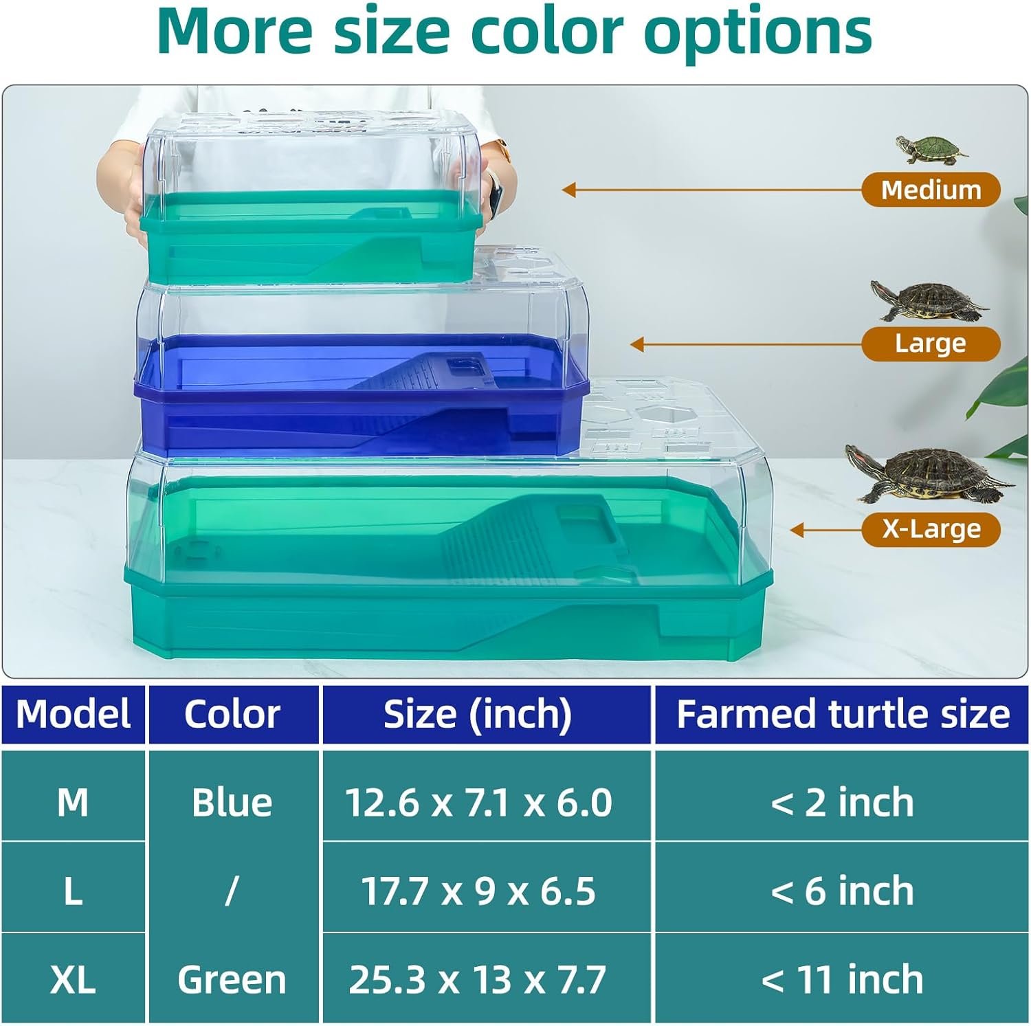 Turtle cage Tortoise Terrarium with Pump＆Filter with Shower Function Easy to Change Water and Clean Water for Turtle Horned Frog Hermit Crab (Green, Medium) - Image 6