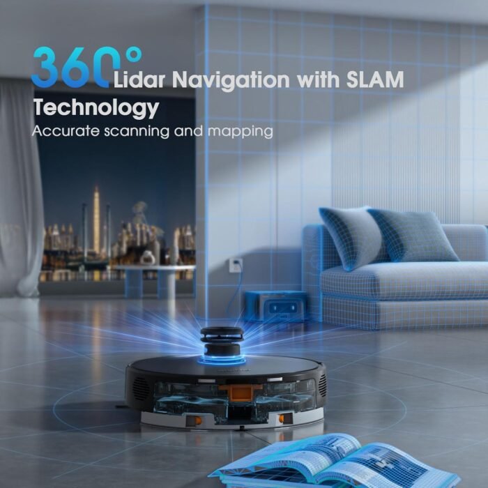 Robot Vacuum and Mop, 3-in-1 Robotic Vacuum Cleaner with 70-Day Self-Emptying Base, 360° LiDAR Navigation, Smart Mapping & Auto-Return, 6000Pa Strong Suction for Pet Hair, Carpets & Hard Floors - Image 3