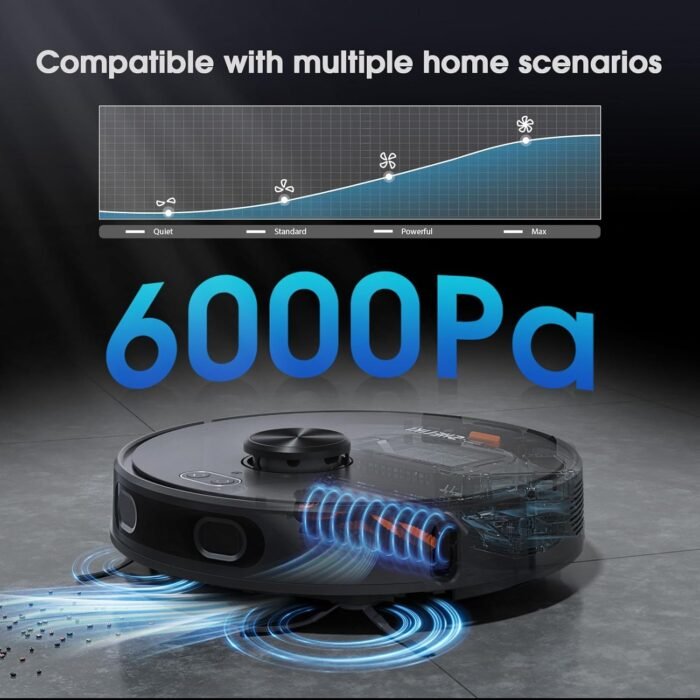 Robot Vacuum and Mop, 3-in-1 Robotic Vacuum Cleaner with 70-Day Self-Emptying Base, 360° LiDAR Navigation, Smart Mapping & Auto-Return, 6000Pa Strong Suction for Pet Hair, Carpets & Hard Floors - Image 5