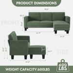 YESHOMY L-Shaped Convertible Sectional Sofa 3 Seater with Corduroy Fabric, Complete with Mobile Footrest, for Living Room, Apartment and Office, 70", Green - Image 3