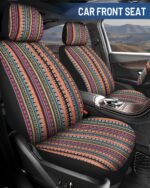 Baja Saddle Blanket Car Seat Covers Full Set with Seat Belt Pads and Steering Wheel Cover, Washable Breathable Striped Woven Cloth Seat Covers for Cars, SUV, Truck, (Orange) - Image 3