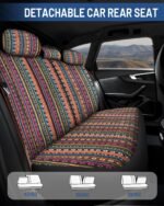 Baja Saddle Blanket Car Seat Covers Full Set with Seat Belt Pads and Steering Wheel Cover, Washable Breathable Striped Woven Cloth Seat Covers for Cars, SUV, Truck, (Orange) - Image 4