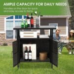 HOMEFUN Outdoor Bar Table Featuring Storage Cabinet: Wheeled Patio Serving Carts, Wicker Grill Cart Prep Station & Rolling Kitchen Island for Patio, Backyard and Outside Use, in Black - Image 3