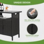 HOMEFUN Outdoor Bar Table Featuring Storage Cabinet: Wheeled Patio Serving Carts, Wicker Grill Cart Prep Station & Rolling Kitchen Island for Patio, Backyard and Outside Use, in Black - Image 4