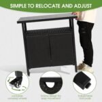 HOMEFUN Outdoor Bar Table Featuring Storage Cabinet: Wheeled Patio Serving Carts, Wicker Grill Cart Prep Station & Rolling Kitchen Island for Patio, Backyard and Outside Use, in Black - Image 5