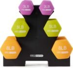 HolaHatha 2, 3, 5, 8, and 10 Pound Neoprene Dumbbell Free Hand Weight Set with Rack, Ideal for Home Exercises to Gain Tone and Definition, Pastel - Image 6