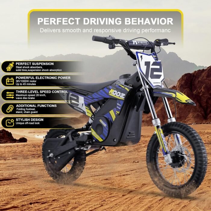 MotoTec 36v 1000w (HP112E) Electric Dirt Bike Blue - Image 3