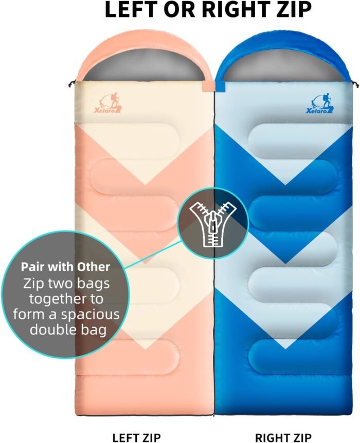 Sleeping Bag for Adults, Girls, Boys - 3 Season Warm & Cool Weather Lightweight Waterproof Camping Bag for Hiking, Outdoor Travel - Image 6