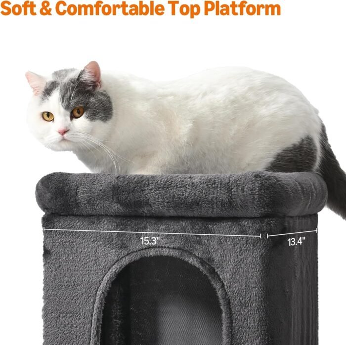 Amazon Basics 30-Inch Cat Tree Tower, Activity Center with 2 Plush Condos, Sisal Scratching Post and Hanging Pompom, Gray - Image 4