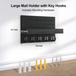 Key Holder for Wall, Decorative Key and Mail Holder with Shelf Has Large Hooks for Bags, Coats, Umbrella – Paulownia Wood Key Hanger with Mounting Hardware (9.8”W x 6.7”H x 4.2”D) - Image 4