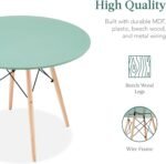 Best Choice Products 5-Piece Dining Set, Compact Mid-Century Modern Table & Chair Set for Home, Apartment w/ 4 Chairs, Plastic Seats, Wooden Legs, Metal Frame - Light Green/Oak - Image 6