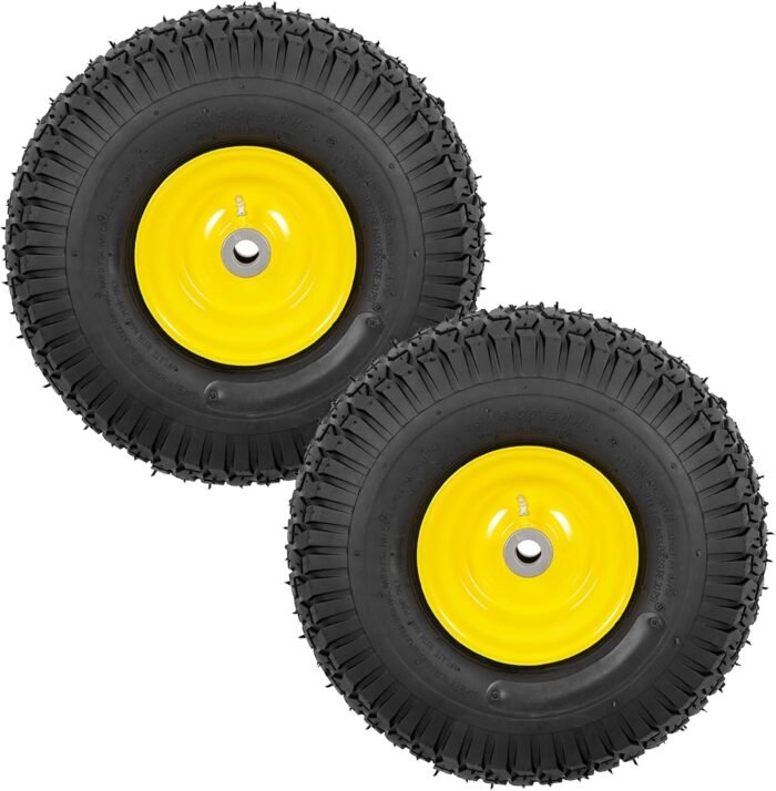 2 PCS Exact Replacement 15x6.00-6" Front Tires and Wheel Assembly for John Deere Riding Mowers, Compatible with John Deere 100 and 300 Series, 3" Offset Hub, 3/4" or 5/8" or 1/2" Bushings - Image 2