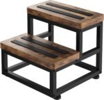 2 Step Wooden Step Stools for Adults Kids, Heavy Duty Stepping Stools Wooden Bed Step Stools for High Beds, Non-Slip 2 Bedside Foot Stool with 500 Lbs Capacity, Kitchen, Bed, RVS Step, Rustic Brown - Image 2