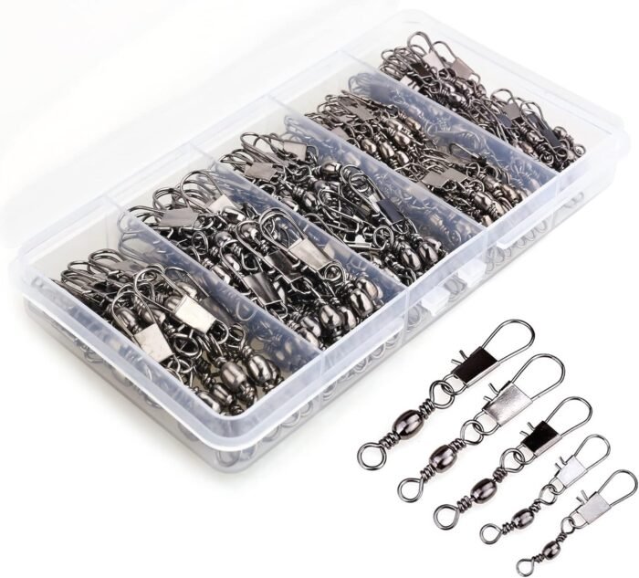 200PCS Barrel Snap Swivel Fishing Accessories, Premium Fishing Gear Equipment with Ball Bearing Swivels Snaps Connector for Quick Connect Fishing Lures - Image 2