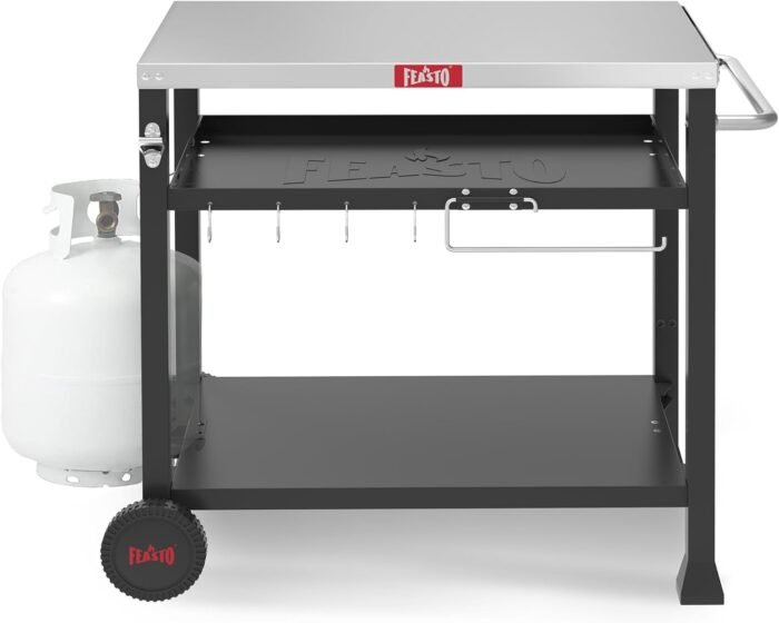 3-Shelf Outdoor Grill Table,Pizza Oven Table for Outside,Movable Grill Cart with Wheels,Indoor & Outdoor Cooking Station, Pizza Oven Stand for Ooni Blackstone Griddle 33.5”x 21.7” - Image 2