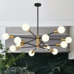 33" Modern Chandelier Ceiling Light Fixture, 12-Light Sputnik Chandeliers Gold and Black Mid Century Chandelier Over Table, Height Adjustable Chandeliers for Dining Room Living Room Kitchen Island - Image 2