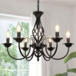 6-Light Farmhouse Candle Chandelier for Living Room, Rustic Industrial Pendant Ceiling Light fixture, Vintage Hanging Lamp for Bedroom Hallway Kitchen Dining Room Foyer, Matte Black E12 Socket - Image 2