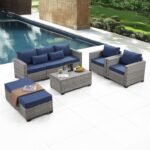 6 Pieces Outdoor Patio Furniture Sets with Furniture Cover, PE Rattan Wicker Patio Conversation Set with Tea Table (Royal Blue, Rattan Storage Table) - Image 2