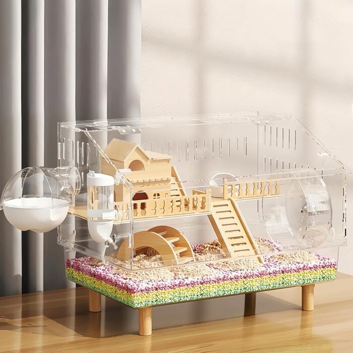 8 in 1 Acrylic Hamster Cage with All Accessories,2-Layer Hamster House with Full Transparent Viewing,Top Open Mouse Cage for Pet Mice,Hamster Habitat for Dwarf Hamster,Gerbils;18.5"x11.8"x14.6" - Image 2