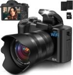8K Digital Camera, 88MP Cameras for Photography with WiFi & Touch Screen, 16X Zoom Vlogging Camera for YouTube Video, Autofocus & Anti-Shake, Dual Camera, 2 Batteries, 64GB Card, Flash, Lens Hood - Image 2