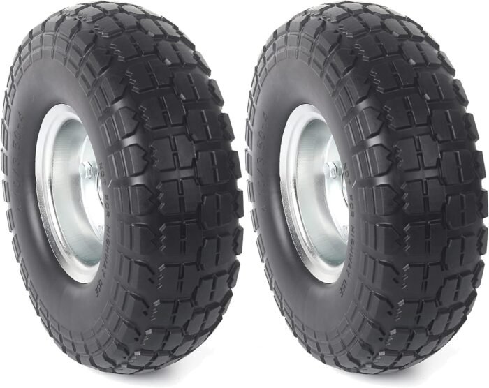 AR-PRO (2-Pack) 10-Inch Solid Rubber Tire Wheels - Replacement 4.10/3.50-4" Flat Free Tire with 5/8" Bearings, 2.2" Offset Hub - Compatible with Hand Truck, Wheelbarrow, Dolly, Gorilla Carts - Image 2