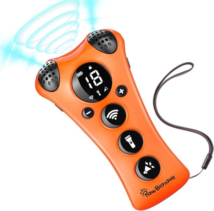 Adjustable Ultrasonic Dog Trainer – World's First Variable Frequency Pet Behavior Corrector with 10 Level Ultra Sound, 18 Dog Whistles, Anti-Bark Flashlight, Humane Dog Deterrent (Orange) - Image 2
